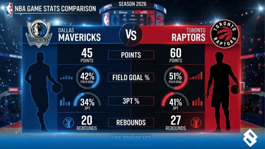 Dallas Mavericks vs Toronto Raptors Match Player Stats