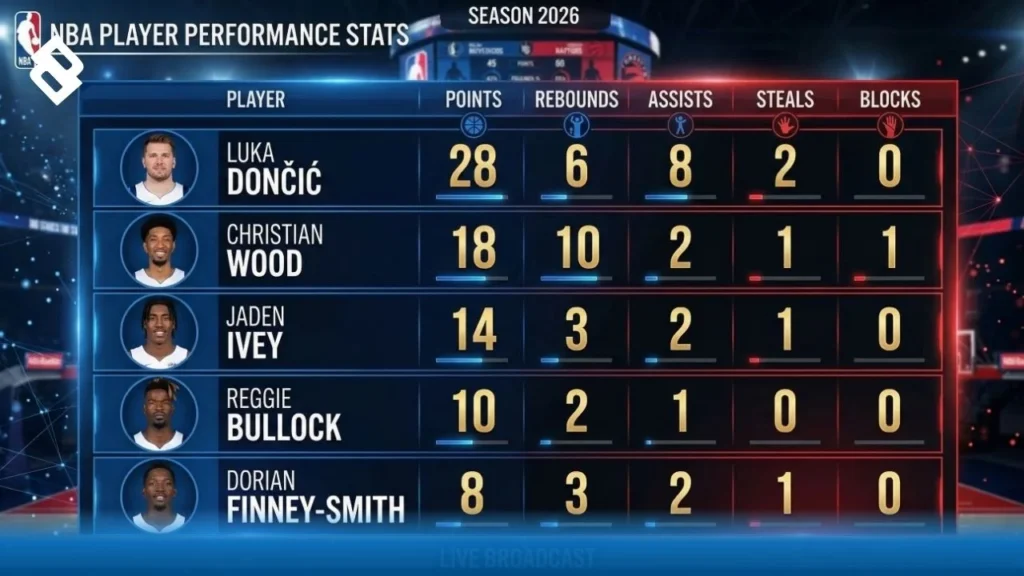 Dallas Mavericks vs Toronto Raptors Match Player Stats